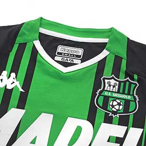 Camiseta Kappa US Sassuolo 2019 2020 - Camiseta primera equipación Kappa US Sassuolo 2019 2020 - negra y verde - detalle cuello