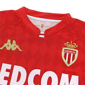 Camiseta Kappa AS Mónaco niño 2019 2020 - Camiseta infantil primera equipación Kappa AS Monaco 2019 2020 - blanca y roja - detalle cuello