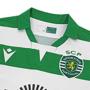 Camiseta Macron Sporting Portugal 2019 2020 - Camiseta Macron primera equipación Sporting de Portugal 2019 2020 - verde y blanca - detalle cuello