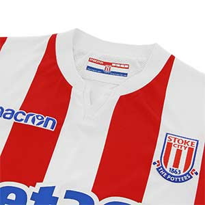 Camiseta Macron 1a Stoke City 2018 2019 - Camiseta primera equipación Macron del Stoke City 2018 2019 - blanca y roja - detalle cuello