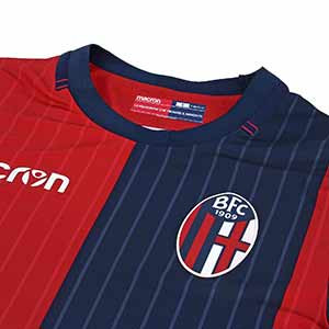 Camiseta Macron Bolonia 1a 18 - 2019 - Camiseta Macron primera equipación Bolonia 2018 - 2019 - azul marino y roja - detalle cuello