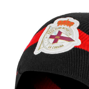 Gorro Macron Deportivo de la Coruña Beanie - Gorro de invierno Macron Deportivo de la Coruña 2018 2019 - negro y rojo - frontal