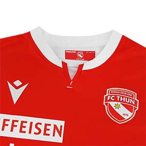 Camiseta Macron FC Thun 2019 2020 - Camiseta Macron primera equipación FC Thun 2019 2020 - roja y blanca - detalle cuello