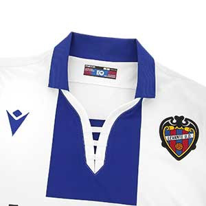 Camiseta Macron Levante UD 2a 2019 2020 - Camiseta Macron segunda equipación Levante UD 2019 2020 - blanca y azul - detalle cuello