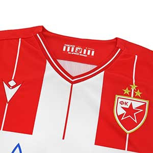 Macron 2a Red Star Belgrado 2019 2020 - Camiseta Macron primera equipación Red Star Belgrado 2019 2020 - roja y blanca - detalle cuello