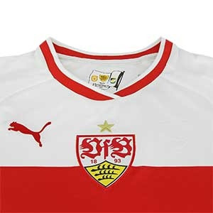 Camiseta Puma Stuttgart FC 1a 2018 2019 - Camiseta oficial primera equipación del VfB Stuttgart FC 2018 2019 - blanca y roja - detalle cuello