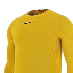 Camiseta compresiva manga larga Nike Pro - Camiseta interior compresiva Nike - Amarillo - detalle