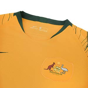 Camiseta Australia Stadium 2018 - Camiseta oficial Nike primera equipación selección Australia 2018 - Amarillo - detalle cuello