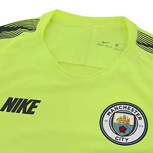 Camiseta entreno Man. City  Squad 18-19 - Camiseta de entrenamiento Nike Manchester City 2018 - 2019 - amarilla flúor - detalle cuello