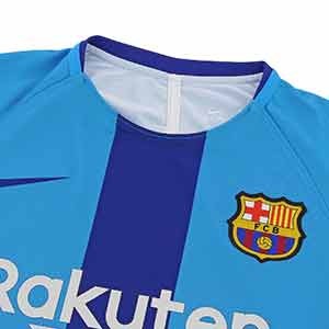 Camiseta Nike Barça pre-match 2018 2019 - Camiseta calentamiento FC Barcelona 2018 2019 - azul celeste - cuello