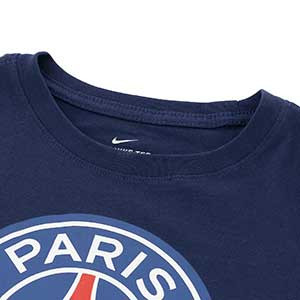 Camiseta de algodón Nike niño PSG Crest - Camiseta de algodón infantil Nike del Paris Saint-Germain - azul marino - detalle cuello