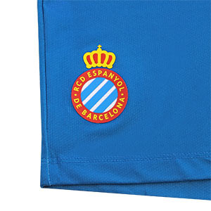 Short Kelme niño Espanyol 2019 2020 - Pantalón corto infantil primera equipación Kelme Espanyol 2019 2020 - azul - detalle escudo