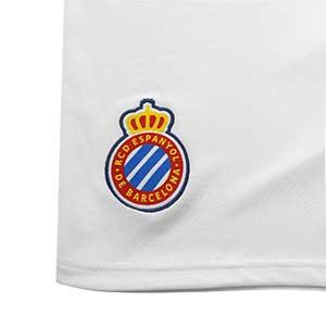 Short Kelme Espanyol 2018 2019 - Pantalón corto primera equipación RCD Espanyol 2018 2019 - blanco - detalle escudo