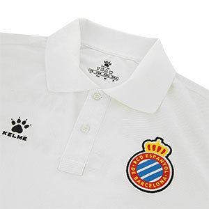 Polo Kelme Espanyol entrenador 2018 2019 - Polo oficial del RCD Espanyol del cuerpo técnico 2018 2019 - blanco - detalle cuello