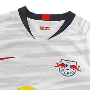 Camiseta Nike Red Bull Leipzig 2019 2020 Stadium - Camiseta Nike primera equipación Red Bull Leipzig 2019 2020 - blanca - detalle cuello