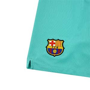 Short Nike Barcelona Stadium portero 19 2020 - Pantalón corto portero Nike FC Barcelona 2019 2020 - azul turquesa - detalle escudo