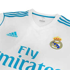 Camiseta manga larga R. Madrid 17/18 - Camiseta oficial de manga larga 1a equipación R.Madrid 2017 -18 - Blanco / Azul - detalle