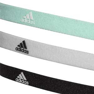 Pack 3 cintas de pelo adidas 3PP - Pack de tres cintas para el pelo elásticas adidas - turquesa blanca y gris - frontal