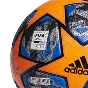 Balón adidas Finale OMB Winter UCL talla 5 - Balón de fútbol invierno adidas Champions 2019 2020 talla 5 - naranja y azul - detalle fifa