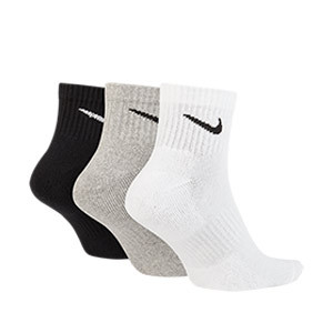 Pack calcetines tobilleros Nike Everyday Cushion Ankle 3p - Pack de 3 calcetines Nike Everiday Cushion tobilleros - grises, blancos y negros - trasera