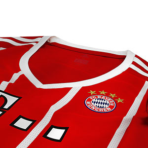 Camiseta mujer FC Bayern Múnich 17/18 - Camiseta oficial de chica de la primera equipación del Bayern 2017 - 2018 - Rojo - detalle cuello