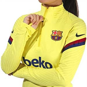 Sudadera Nike Barcelona entreno mujer Vapor Knit Strike 19 2020 - Sudadera de mujer oficial de entrenamiento FC Barcelona 2019 2020 - amarilla - detalle