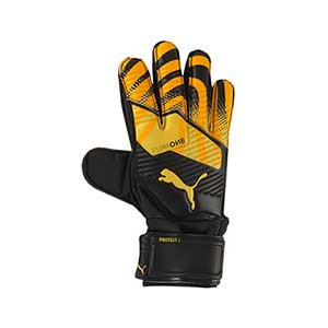 Puma One Protect 3 Jr RC - Guantes de portero infantiles con protecciones Puma corte positivo - amarillos y negros - frontal