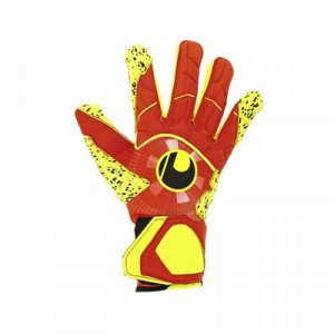 Uhlsport Dynamic Impulse Supergrip HN - Guantes de portero profesionales Uhlsport corte Half Negative - naranjas y amarillos - frontal derecho