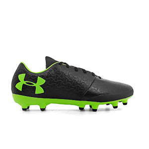 Under Armour Magnetico Select FG - Botas de fútbol Under Armour FG para césped natural o artificial de última generación - negras y verdes - pie derecho