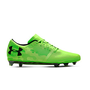 Under Armour Spotlight FG - Botas de fútbol Under Armour FG para césped natural o artificial de última generación - verdes - pie derecho