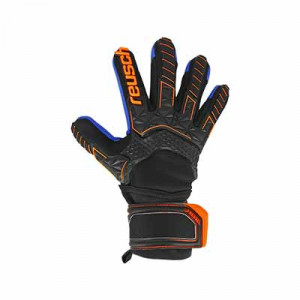 Reusch Attrakt Freegel S1 Finger Support Junior - Guantes de portero infantiles con protecciones Reusch corte Evolution Negative Cut - negros y naranjas - frontal