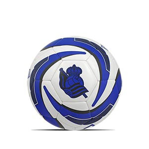 Balón Macron Real Sociedad talla 5 - Balón Macron Real Sociedad 2019 2020 talla 5 - blanco y azul - frontal