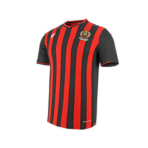 Camiseta Macron Niza 2019 2020 - Camiseta Macron primera equipación Niza 2019 2020 - negra y roja - frontal