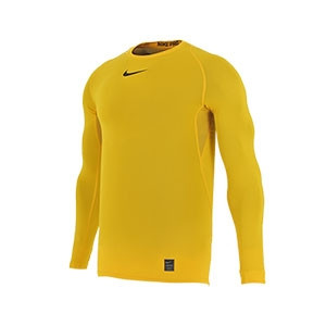 Camiseta compresiva manga larga Nike Pro - Camiseta interior compresiva Nike - Amarillo - frontal