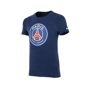 Camiseta de algodón Nike niño PSG Crest - Camiseta de algodón infantil Nike del Paris Saint-Germain - azul marino - frontal