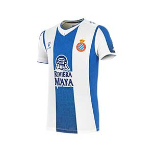 Camiseta Kelme niño Espanyol 2019 2020 - Camiseta infantil primera equipación Kelme Espanyol 2019 2020 - blanca y azul - frontal