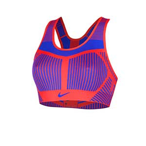 Sujetador deportivo Nike FE/NOM Flyknit - Top deportivo Nike de mujer para fútbol - azul y rojo - frontal