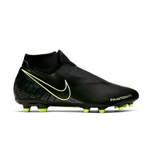 Nike Phantom Vision Academy DF MG - Botas de fútbol Nike con tobillera MG para césped natural o artificial - negras y amarillo flúor - derecho