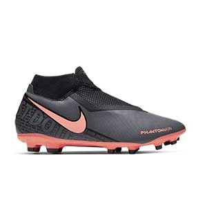 Nike Phantom Vision Academy DF MG - Botas de fútbol Nike con tobillera MG para césped natural o artificial - gris oscuro y naranjas - pie derecho