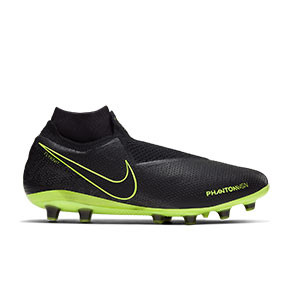 Nike Phantom Vision Elite DF AG-PRO - Botas de fútbol Nike con tobillera AG-Pro para césped artificial - negras y amarillo flúor - pie derecho