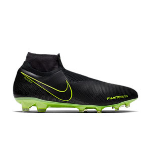 Nike Phantom Vision Elite DF FG - Botas de fútbol Nike con tobillera MG para césped natural y artificial de última generación - negras y amarillo flúor - derecho