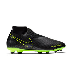 Nike Phantom Vision Pro DF FG - Botas de fútbol Nike con tobillera MG para césped natural y artificial de última generación - negras y amarillo flúor - derecho