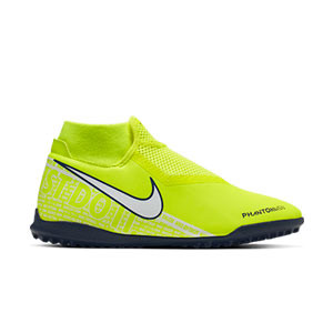 Nike Phantom Vision Academy DF IC - Zapatillas de multitacos con tobillera Nike FootballX suela turf - amarillas flúor - derecho