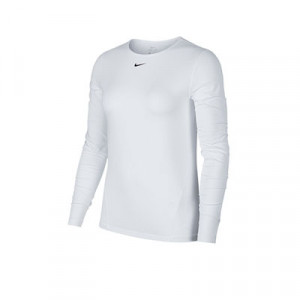 Camiseta de manga larga Nike Pro mujer - Camiseta de manga larga de mujer para fútbol Nike - blanca - frontal