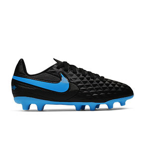 Nike Jr Tiempo Legend 8 Club FG - Botas de fútbol Nike para niño FG para césped natural o artificial de última generación - negras y azules - pie derecho