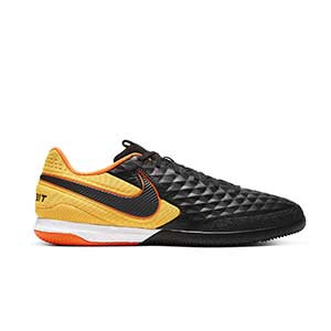 Nike Tiempo React Legend 8 Pro IC - Zapatillas de fútbol sala de piel Nike con suela lisa IC - negras y naranjas - pie derecho