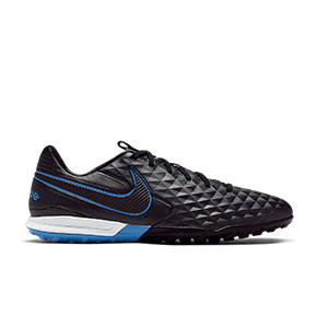 Nike TiempoX Legend 8 Pro TF - Zapatillas de fútbol multitaco Nike de piel FootballX con suela turf - negras y azules - pie derecho