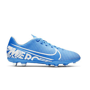 Nike Mercurial Vapor 13 Club MG Jr - Botas de fútbol infantiles Nike MG para césped natural o artificial - azul celeste - pie derecho