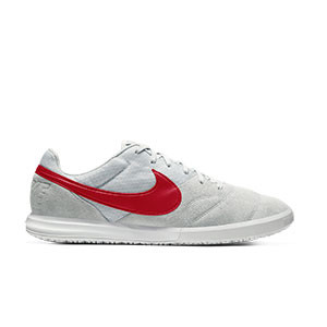 Nike Premier 2 Sala - Zapatillas de fútbol sala de piel Nike suela lisa IC - grises y rojas - pie derecho