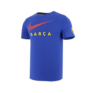 Camiseta algodón Nike Barcelona Swoosh - Camiseta de algodón Nike del FC Barcelona - azul - frontal